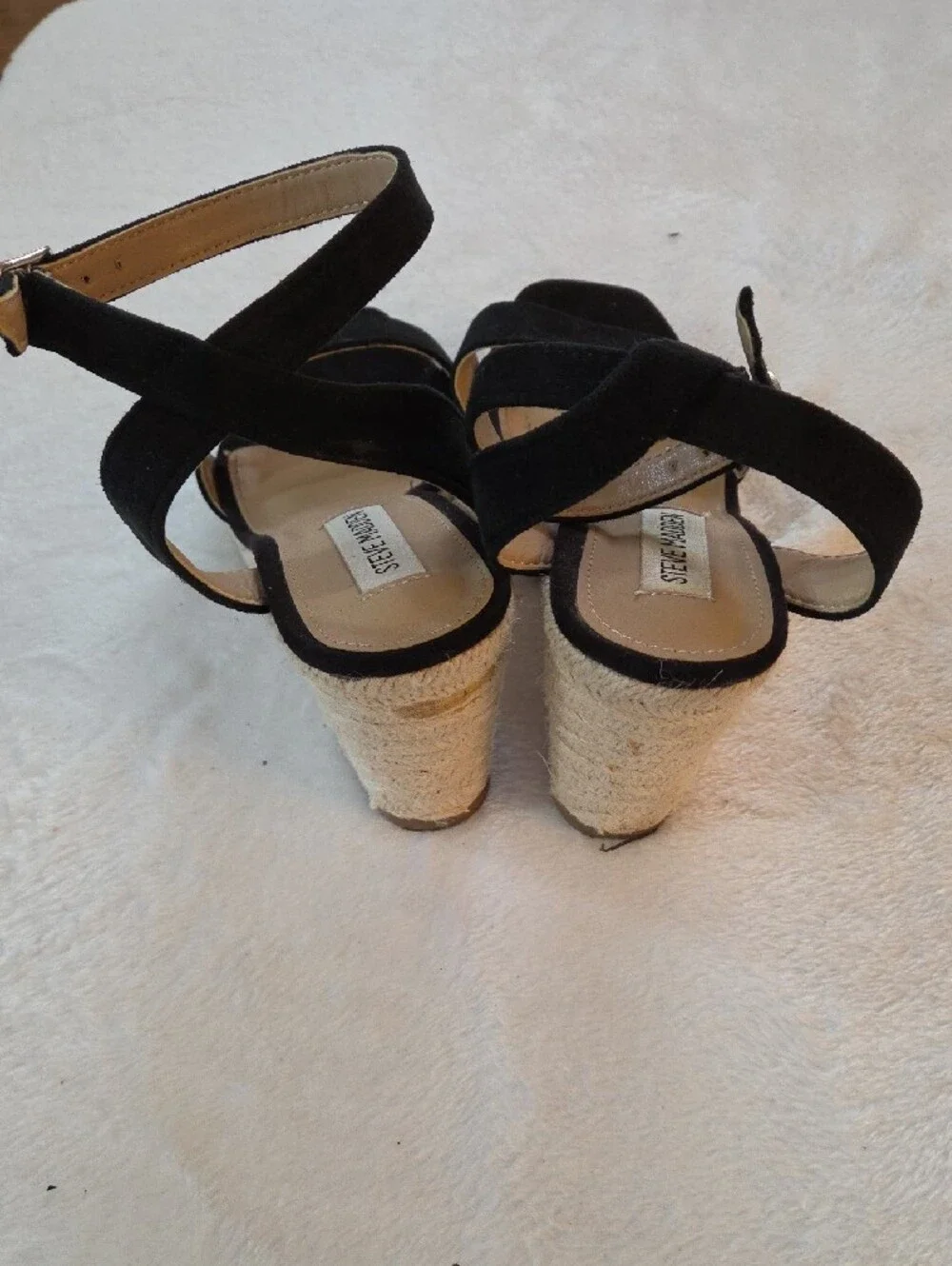 Steve Madden Black Suede Ankle-Strap Espadrille Wedges
